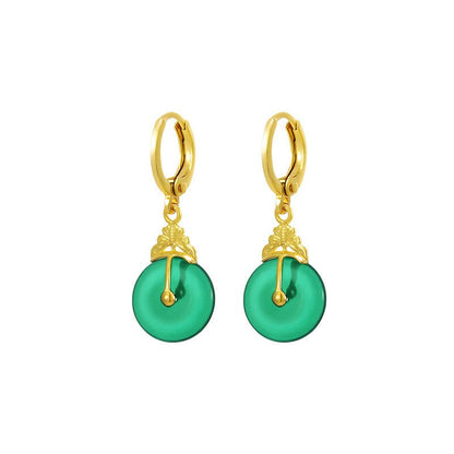 Gold And Jade Emerald Peace Button Earrings-Jewearrings