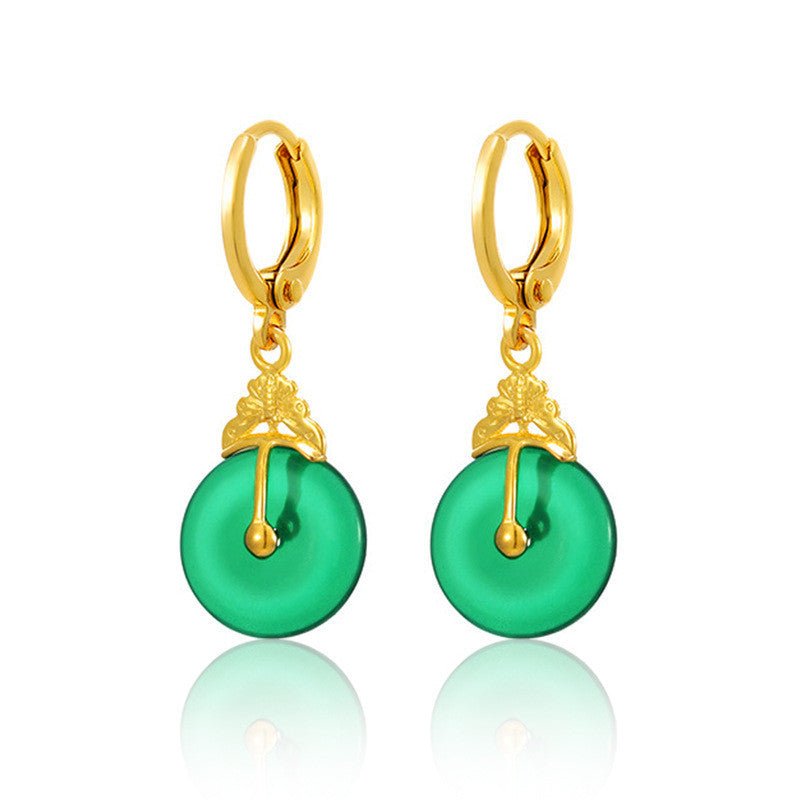 Gold And Jade Emerald Peace Button Earrings-Jewearrings