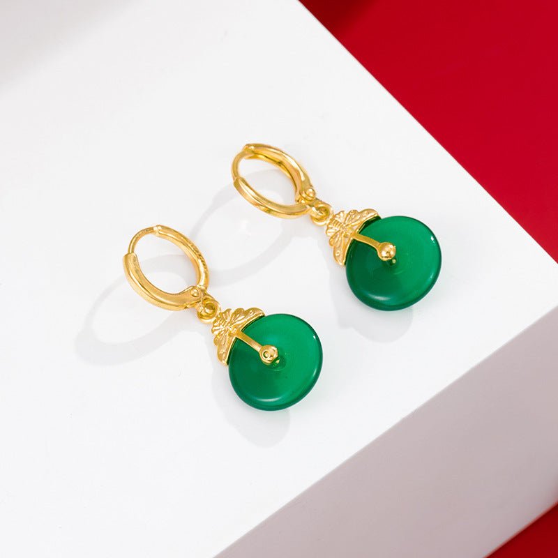 Gold And Jade Emerald Peace Button Earrings-Jewearrings