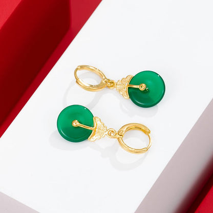 Gold And Jade Emerald Peace Button Earrings-Jewearrings