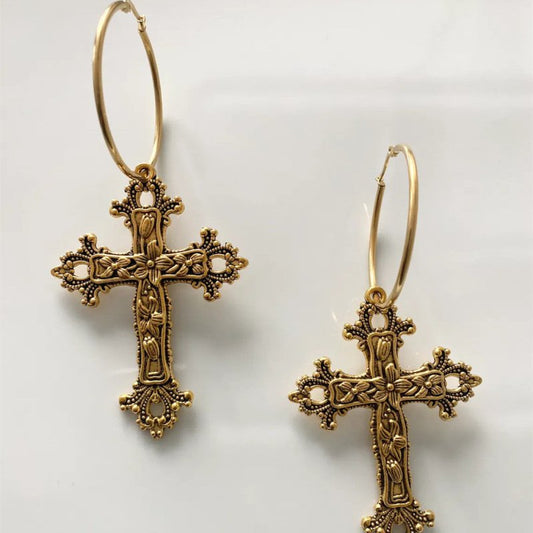 Gold And Silver Cross Earrings Gothic Fashion-Jewearrings