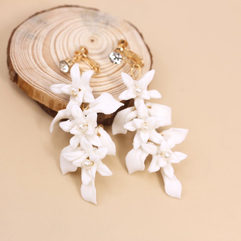 Gold And Silver Dual Color Ceramic Flower Earrings-Jewearrings