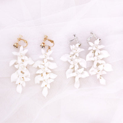 Gold And Silver Dual Color Ceramic Flower Earrings-Jewearrings