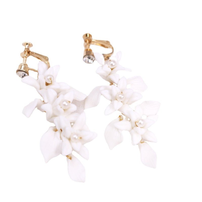 Gold And Silver Dual Color Ceramic Flower Earrings-Jewearrings