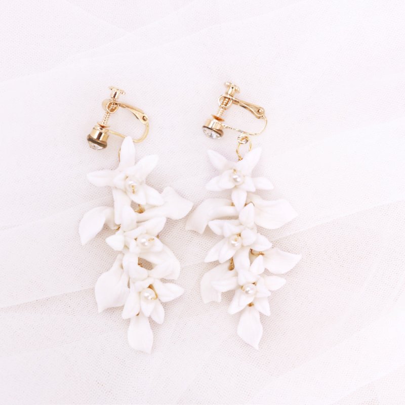 Gold And Silver Dual Color Ceramic Flower Earrings-Jewearrings