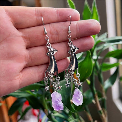 Gold And Silver Hand Pendant Earrings Amethyst Lotus Pendant-Jewearrings