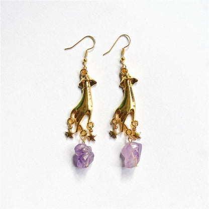 Gold And Silver Hand Pendant Earrings Amethyst Lotus Pendant-Jewearrings