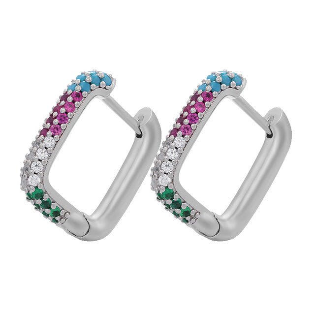 Gold And Silver Small Hoop Crystal Women's Rainbow Earrings Fashion Jewelry Batch-Jewearrings