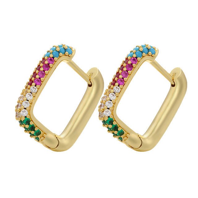 Gold And Silver Small Hoop Crystal Women's Rainbow Earrings Fashion Jewelry Batch-Jewearrings