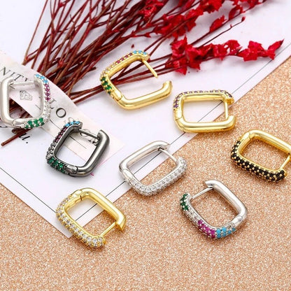 Gold And Silver Small Hoop Crystal Women's Rainbow Earrings Fashion Jewelry Batch-Jewearrings