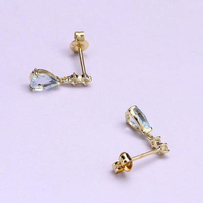 Gold Aquamarine Drop-Shaped Stud Earrings-Jewearrings