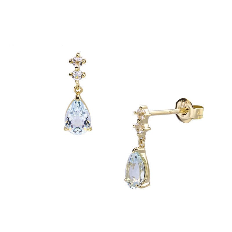 Gold Aquamarine Drop-Shaped Stud Earrings-Jewearrings