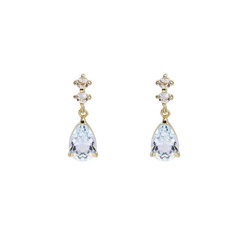 Gold Aquamarine Drop-Shaped Stud Earrings-Jewearrings