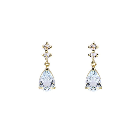 Gold Aquamarine Drop-Shaped Stud Earrings-Jewearrings