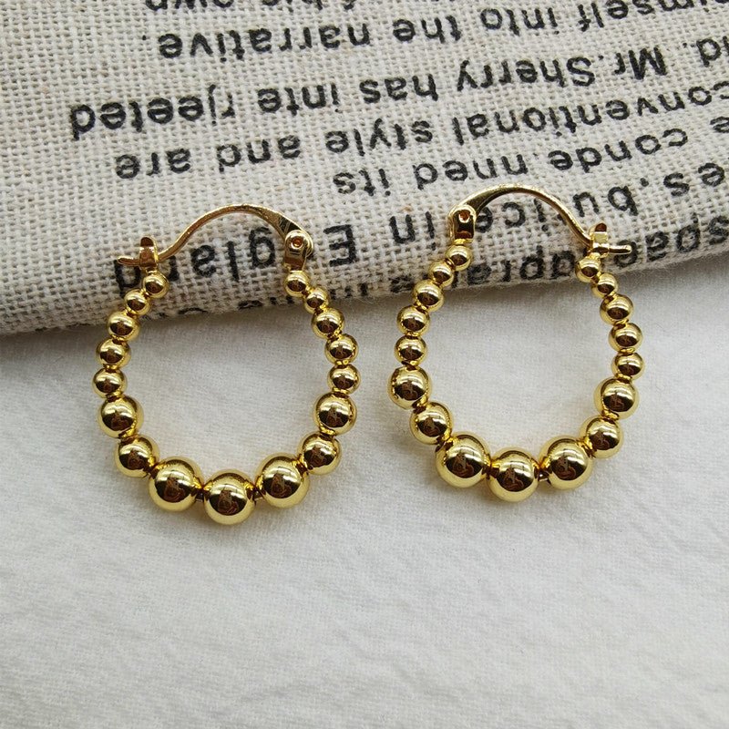 Gold Ball Hoop Earrings Beaded Circle Ear Clip-Jewearrings