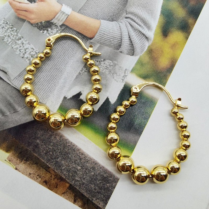 Gold Ball Hoop Earrings Beaded Circle Ear Clip-Jewearrings