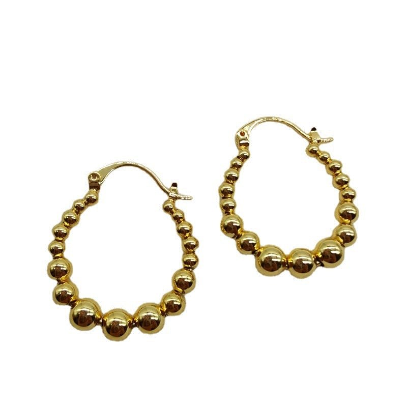 Gold Ball Hoop Earrings Beaded Circle Ear Clip-Jewearrings