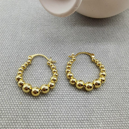 Gold Ball Hoop Earrings Beaded Circle Ear Clip-Jewearrings