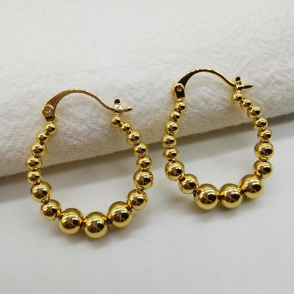 Gold Ball Hoop Earrings Beaded Circle Ear Clip-Jewearrings