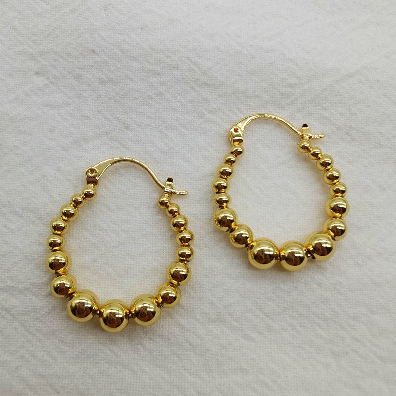 Gold Ball Hoop Earrings Beaded Circle Ear Clip-Jewearrings