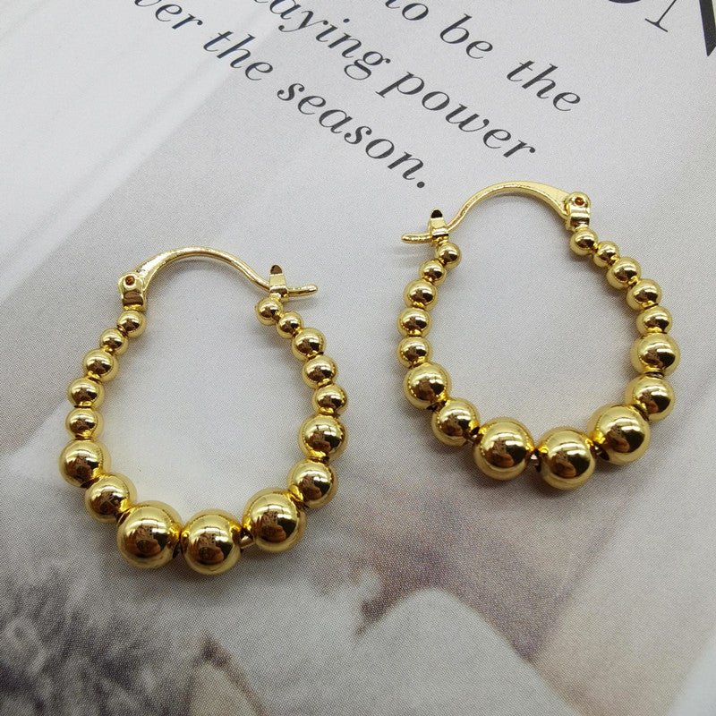 Gold Ball Hoop Earrings Beaded Circle Ear Clip-Jewearrings