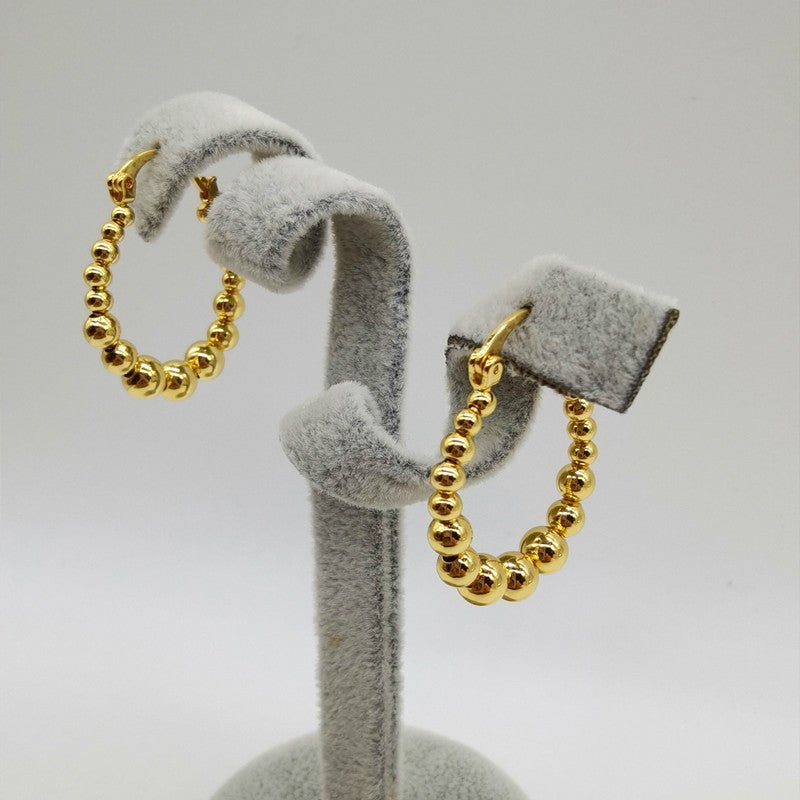 Gold Ball Hoop Earrings Beaded Circle Ear Clip-Jewearrings