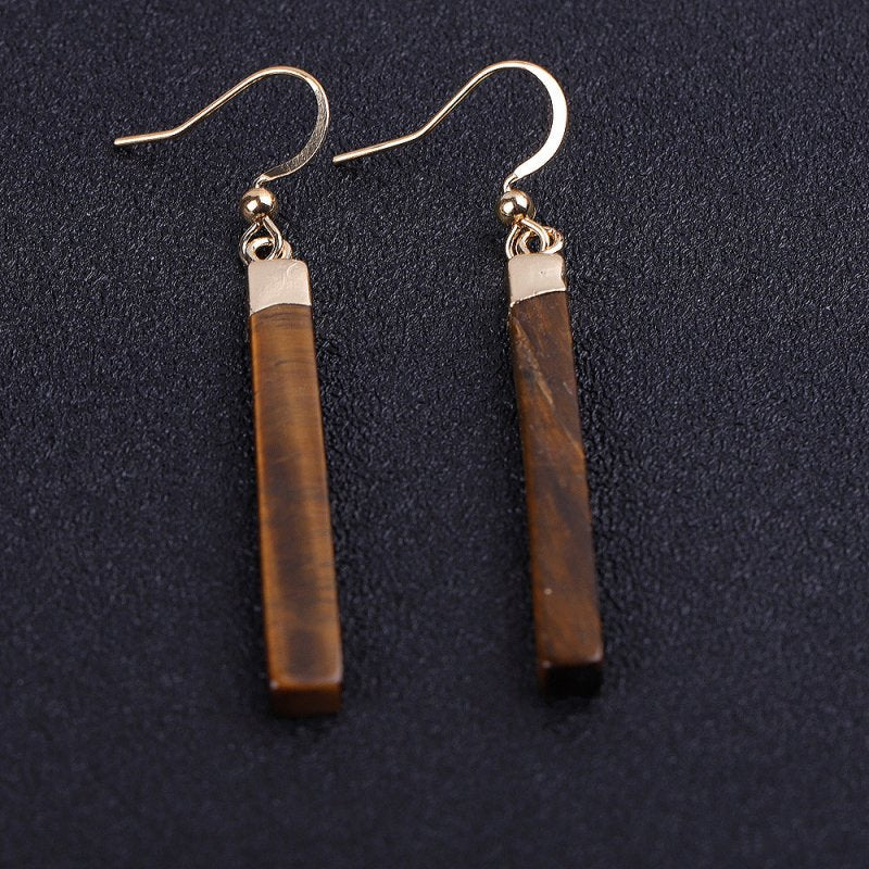 Gold Barstone Earrings Natural Stone-Jewearrings