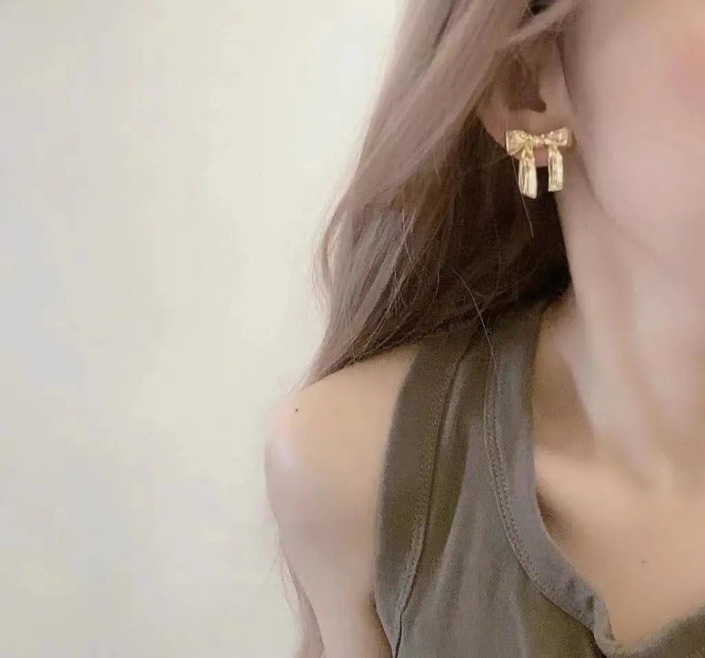 Gold Bow Earrings | Cute & Dainty Niche Normcore Style-JewEarrings