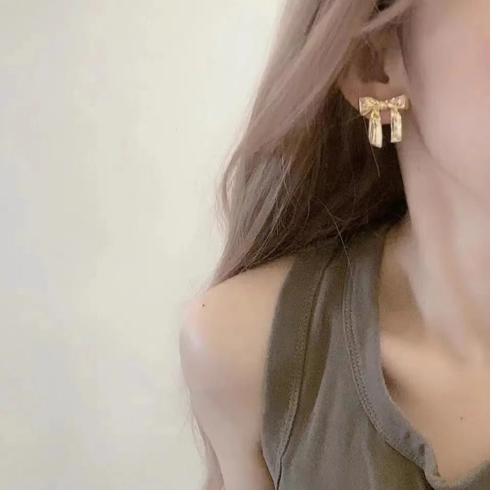 Gold Bow Earrings | Cute & Dainty Niche Normcore Style-Jewearrings