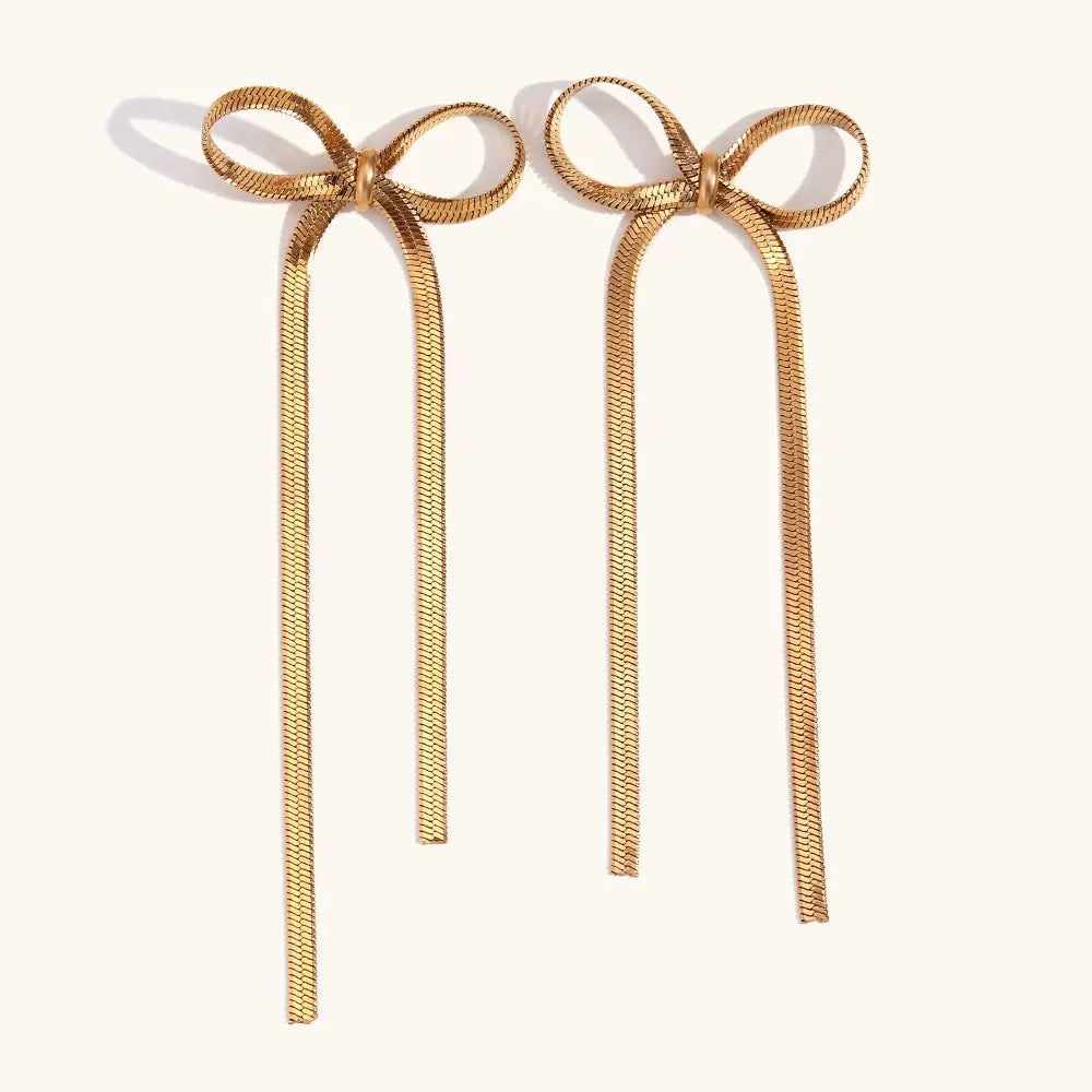 Gold Bow Earrings for Women - Fashion Blade Chain Design-Jewearrings