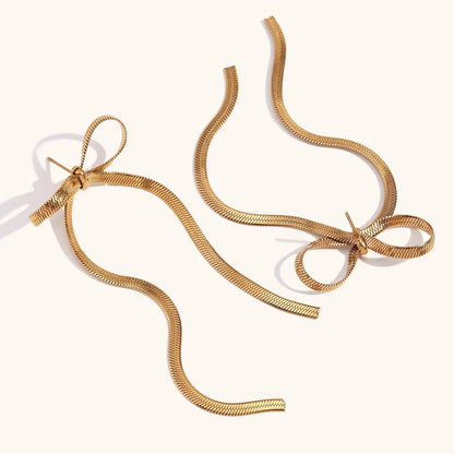 Gold Bow Earrings for Women - Fashion Blade Chain Design-Jewearrings