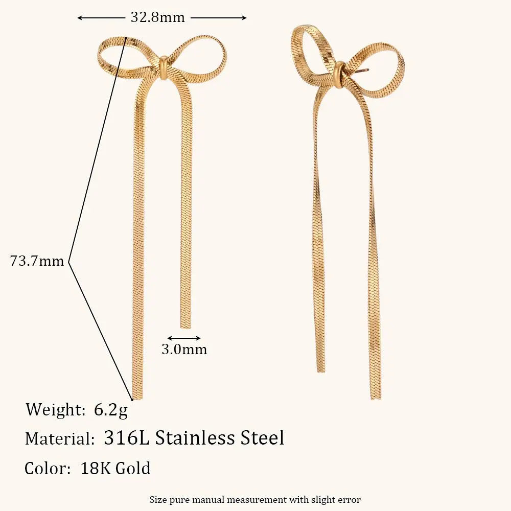 Gold Bow Earrings for Women - Fashion Blade Chain Design-Jewearrings