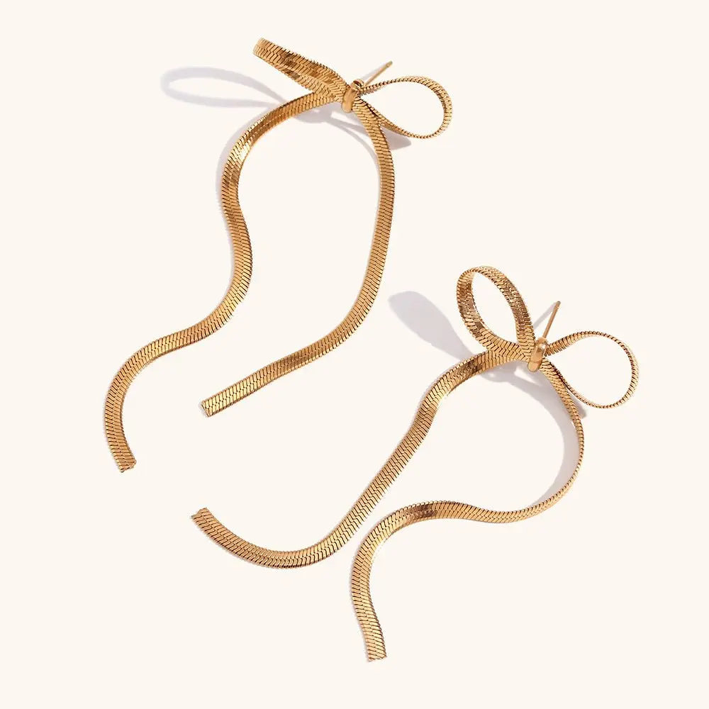 Gold Bow Earrings for Women - Fashion Blade Chain Design-Jewearrings