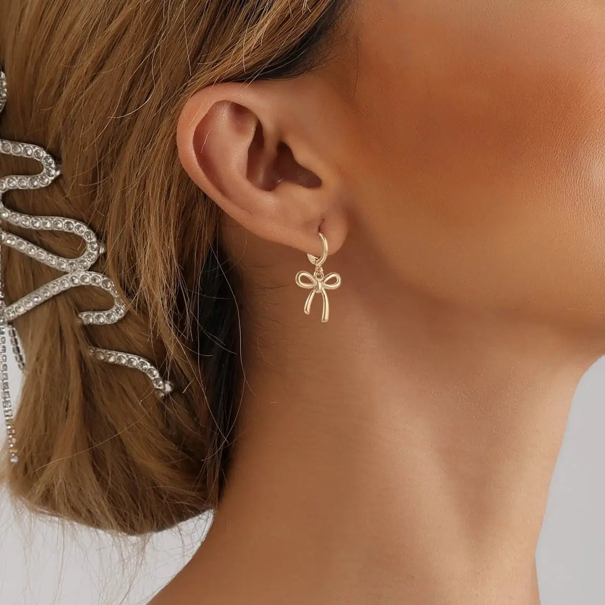 Gold Bow Earrings for Women - Geometric Design-Jewearrings