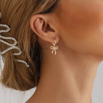 Gold Bow Earrings for Women - Geometric Design-Jewearrings