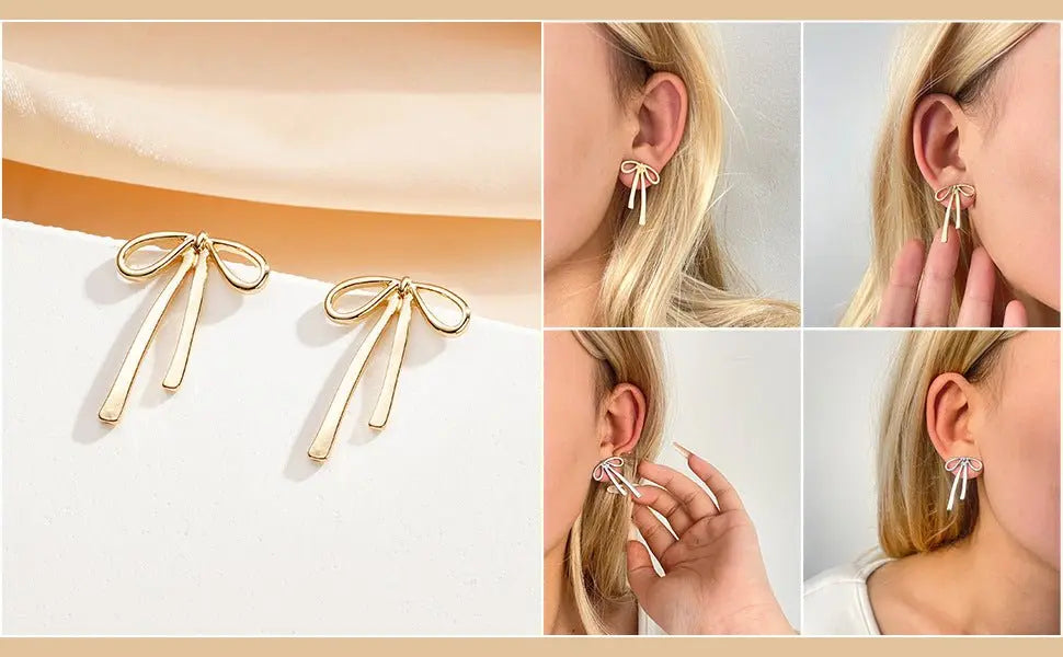 Gold Bow Earrings for Women - Lightweight & Stylish-Jewearrings