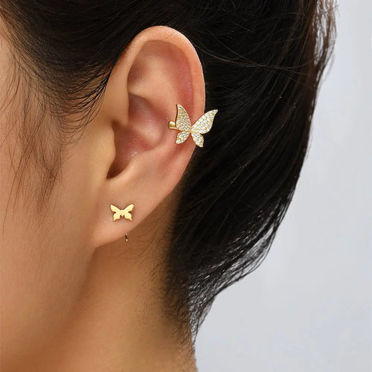 Gold Bow Earrings | Micro-zircon Clip-On Earrings for Women-Jewearrings