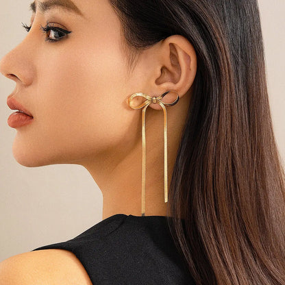 Gold Bow Earrings Necklace Bracelet Set-Jewearrings