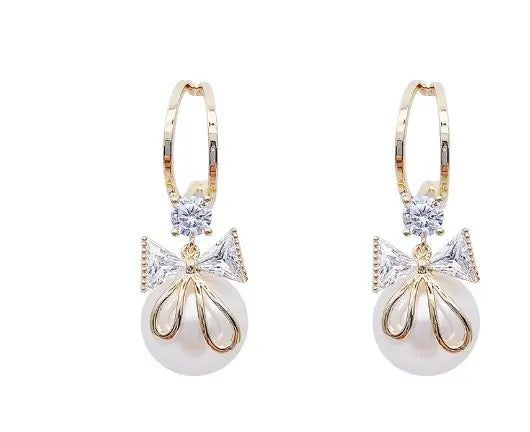 Gold Bow Earrings | Personalized Pearl Bow Earrings-Jewearrings