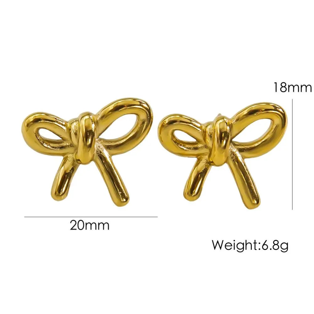 Gold Bow Earrings Set - Stainless Steel 14K Gold Plated-Jewearrings