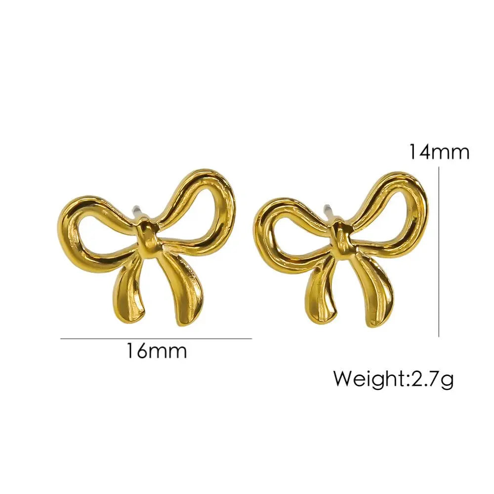 Gold Bow Earrings Set - Stainless Steel 14K Gold Plated-Jewearrings