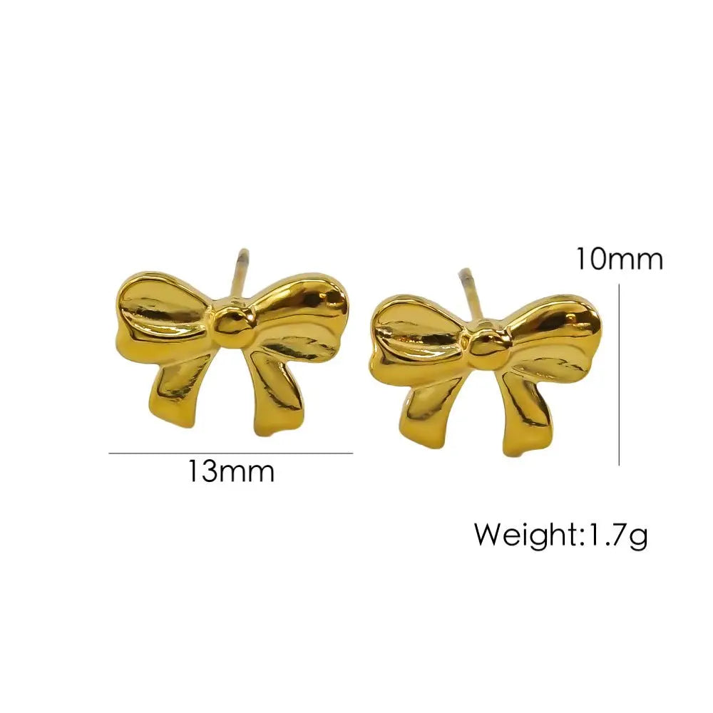 Gold Bow Earrings Set - Stainless Steel 14K Gold Plated-Jewearrings