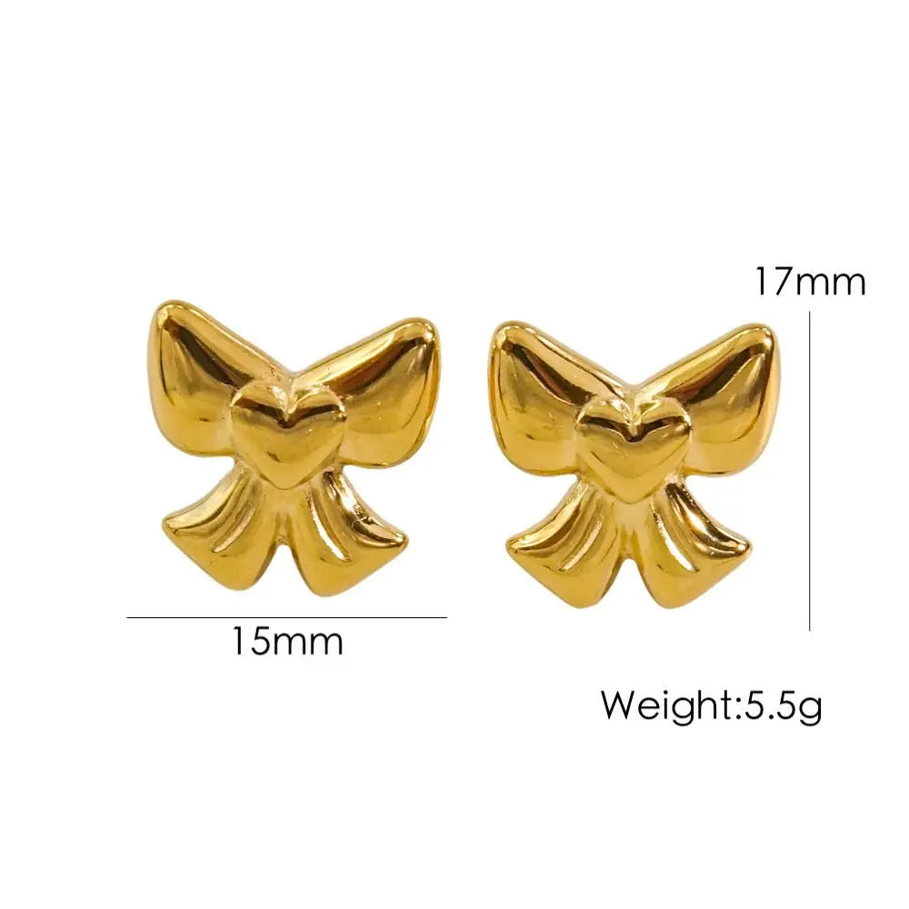 Gold Bow Earrings Set - Stainless Steel 14K Gold Plated-Jewearrings