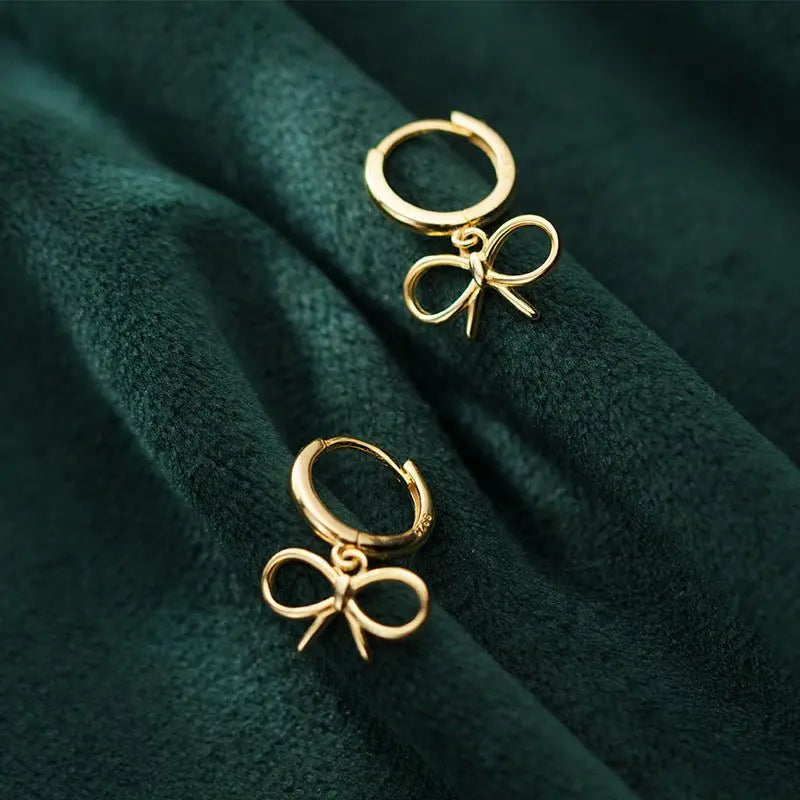 Gold Bow Earrings - Short & Sweet Korean Style for Women-Jewearrings