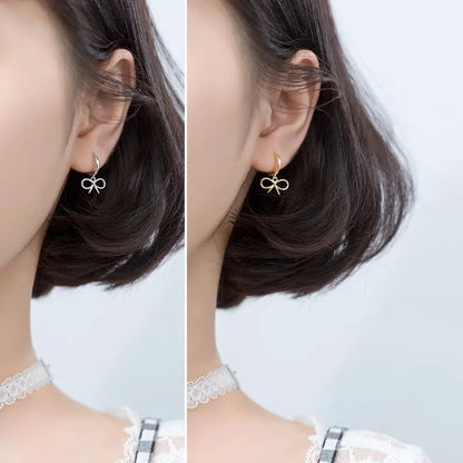 Gold Bow Earrings - Short & Sweet Korean Style for Women-Jewearrings