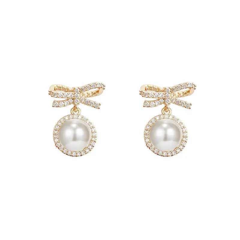 Gold Bow Earrings | Simple & Sweet Pearl-Jewearrings