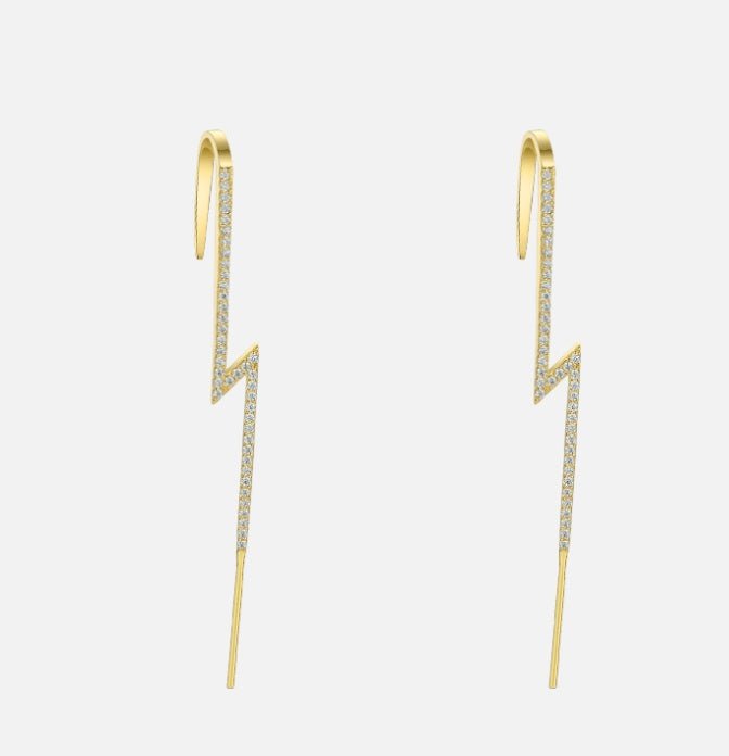 Gold Brass European And American Long Lightning Diamond Earrings-Jewearrings