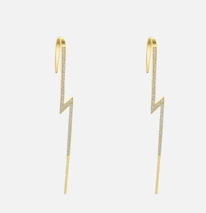 Gold Brass European And American Long Lightning Diamond Earrings-Jewearrings