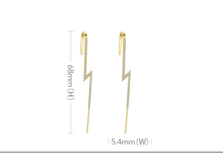 Gold Brass European And American Long Lightning Diamond Earrings-Jewearrings