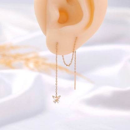 Gold Bronze Butterfly Zircon Tassel Pendant Earrings-Jewearrings